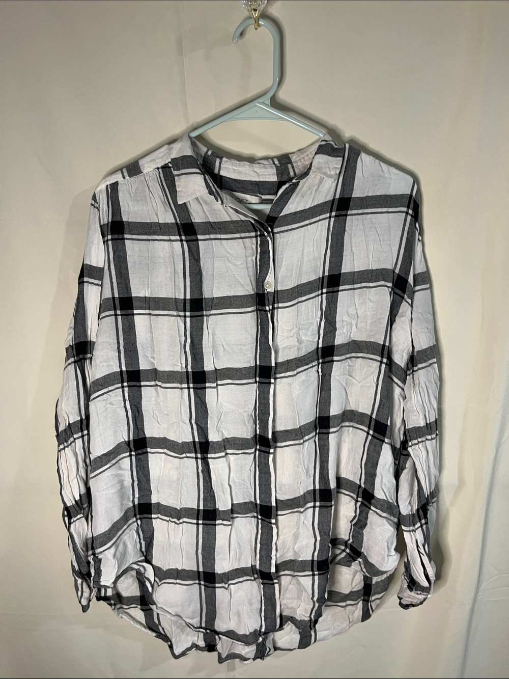 LOFT Black and White Plaid Button-Down Shirt